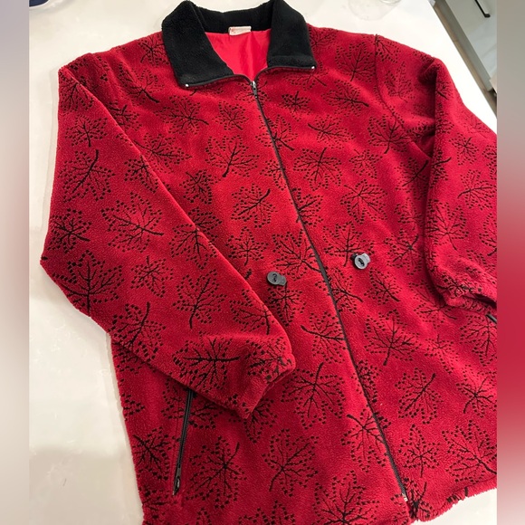 Vintage Nanuk Faux Fur 90s Fall Leaves 🍁 Autumn Fleece Coat Large - Picture 2 of 13
